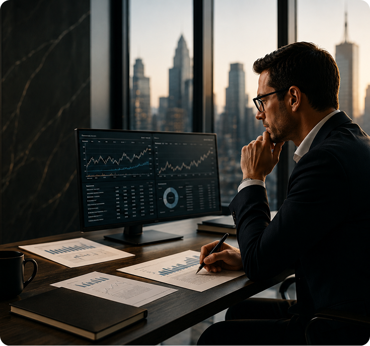 Investor at desk